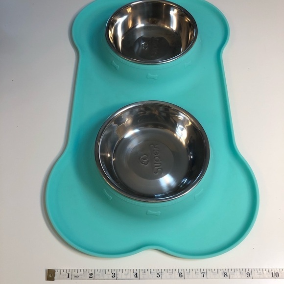 Stainless Steel Double Bowl Pet Feeder No Spill Silicone Mat Food & Wate… - Picture 12 of 15